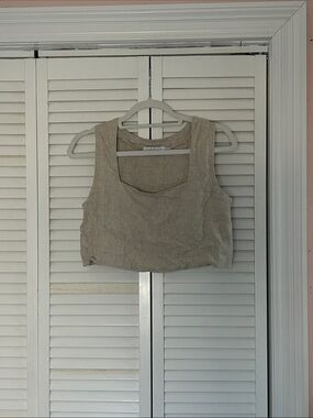 Petal & Pup Beige Linen Square-Neck Crop Top